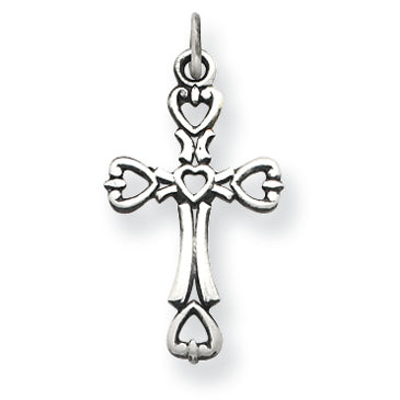 Sterling Silver Antiqued Heart Cross Charm