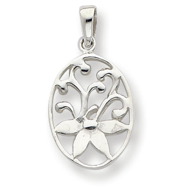 Sterling Silver Polished Oval Filigree Flower Pendant