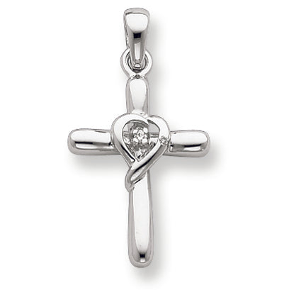 Sterling Silver White CZ Heart Cross Pendant