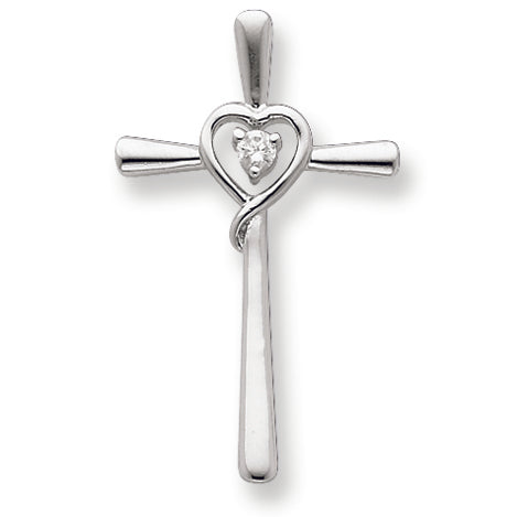 Sterling Silver CZ in Heart Cross Pendant