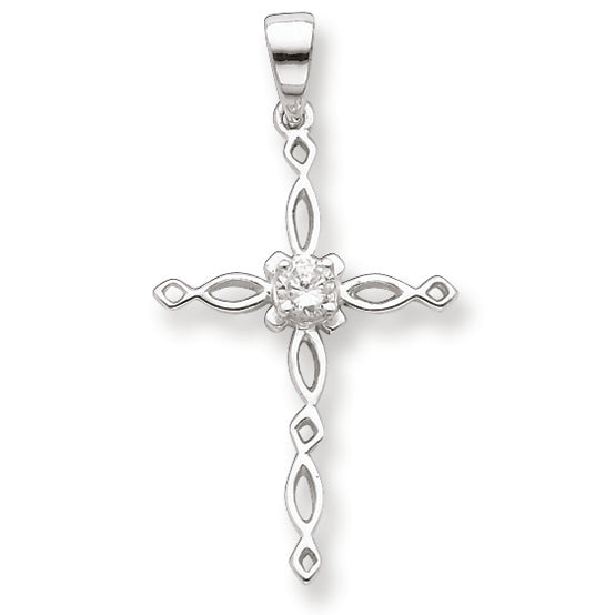 Sterling Silver & CZ Polished Cross Pendant