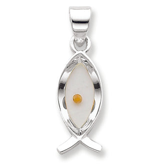 Sterling Silver Enameled with Mustard Seed Ithicus Fish Pendant