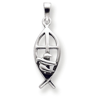 Sterling Silver Ichthus Fish w-Cross & Dove Charm