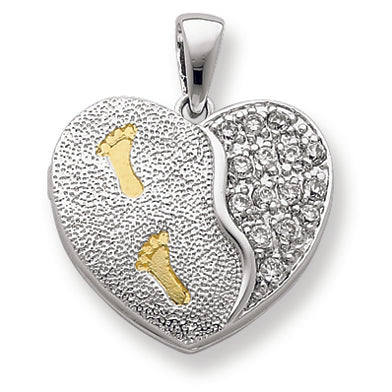 Sterling Silver and CZ Footprints Locket Pendant