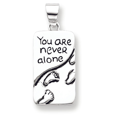 Sterling Silver You Are Never Alone Antiqued Footprint Pendant