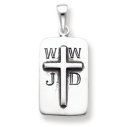 Sterling Silver Antiqued Dog-tag Cross Pendant