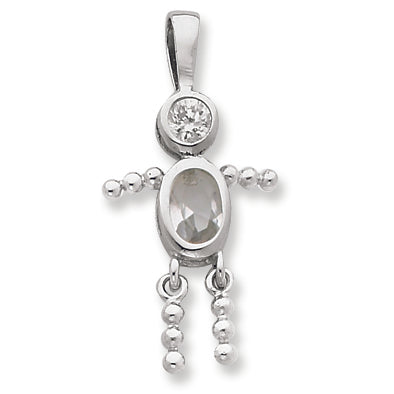 Sterling Silver CZ & April Glass Boy Pendant