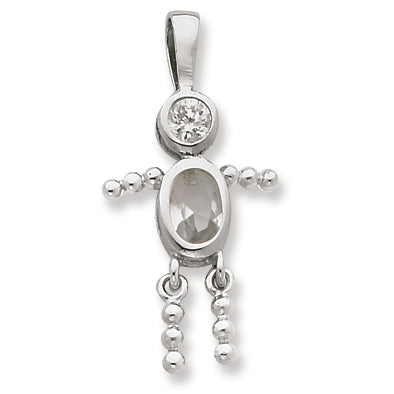 Sterling Silver CZ & April Glass Boy Pendant
