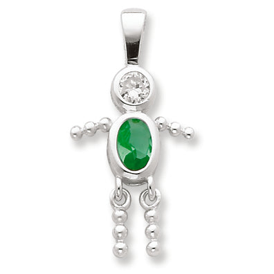 Sterling Silver CZ & August Glass Boy Pendant