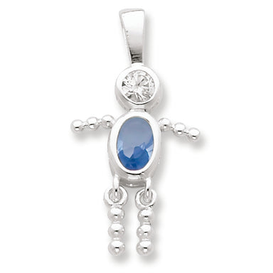 Sterling Silver CZ & March Glass Boy Pendant