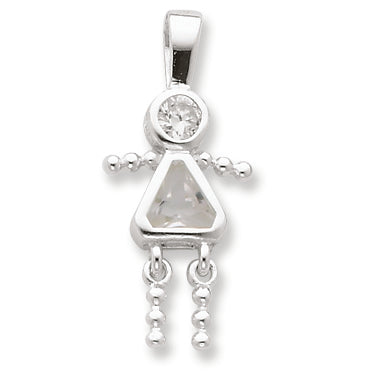 Sterling Silver CZ & April Glass Girl Pendant