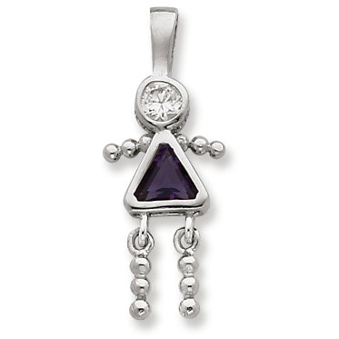 Sterling Silver CZ & February Glass Girl Pendant