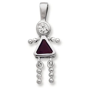 Sterling Silver CZ & January Glass Girl Pendant