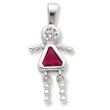 Sterling Silver CZ & July Glass Girl Pendant