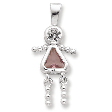 Sterling Silver CZ & June Glass Girl Pendant