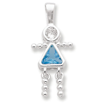 Sterling Silver CZ & March Glass Girl Pendant