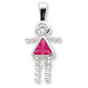 Sterling Silver CZ & October Pink CZ  Girl Pendant