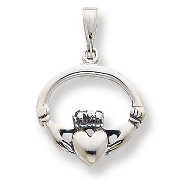 Sterling Silver Antiqued Claddagh Pendant