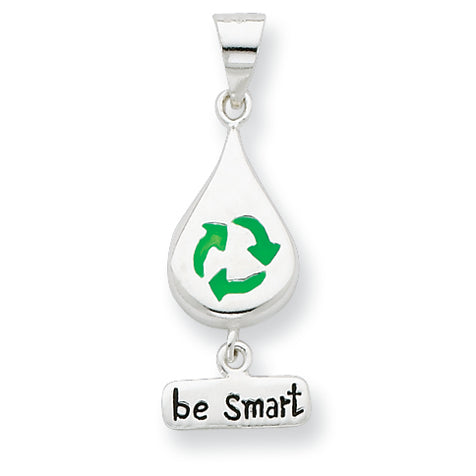 Sterling Silver Enameled Teardrop Recycle Pendant