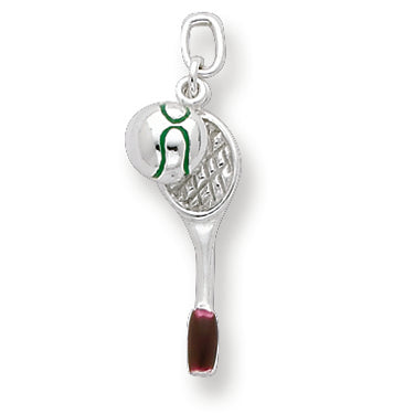 Sterling Silver Enameled Tennis Ball & Raquet Charm