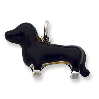 Sterling Silver Black Enamel Dachshund Pendant