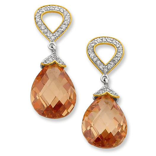 Sterling Silver & Vermeil CZ Post Dangle Earrings