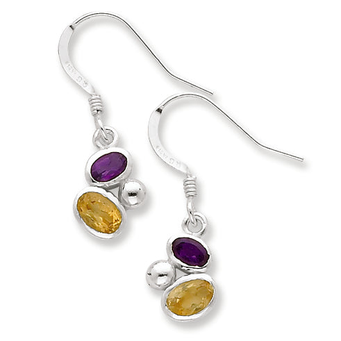 Sterling Silver Citrine & Amethyst Polished Fancy Dangle Earrings