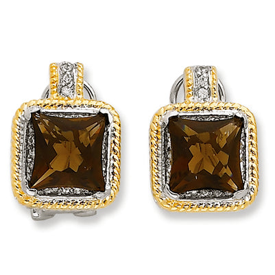 Sterling Silver & Gold-plated Smokey CZ Omega Back Earrings