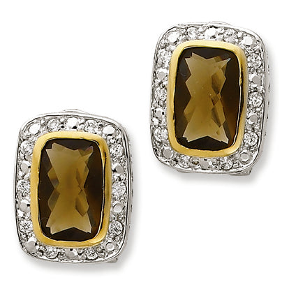 Sterling Silver Gold-Plated CZ Omega Back Earrings