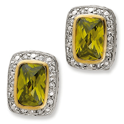 Sterling Silver Gold-Plated CZ Omega Back Earrings