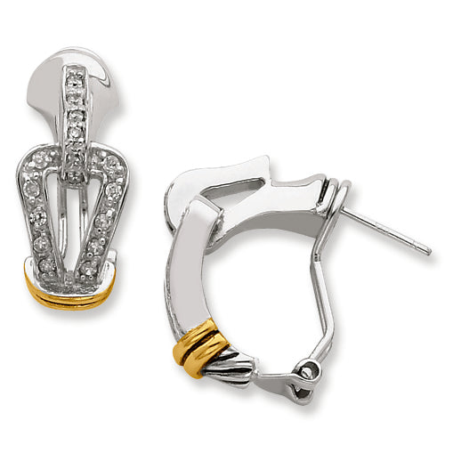 Sterling Silver Gold-plate Antiqued CZ Omega Back Earrings