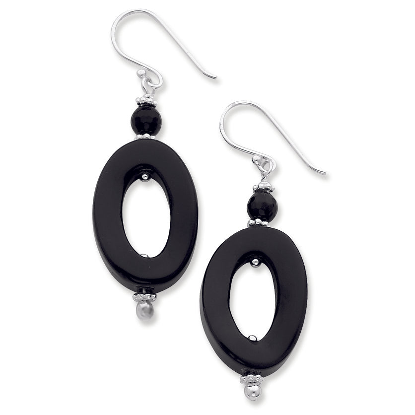 Sterling Silver Onyx Oval Twist Dangle Earrings