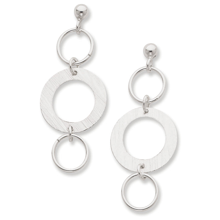 Sterling Silver Polished & Textured Fancy Circle Dangle Post Earrings