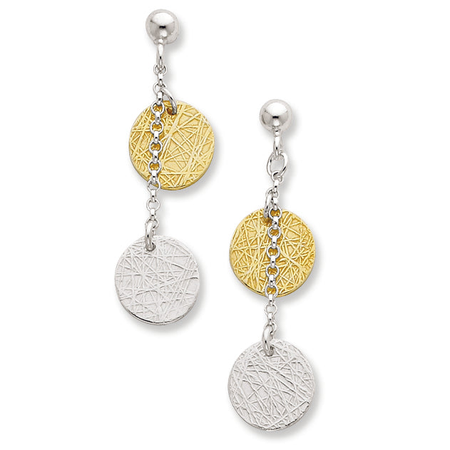 Sterling Silver & Vermeil Polished & Textured Dangle Earrings