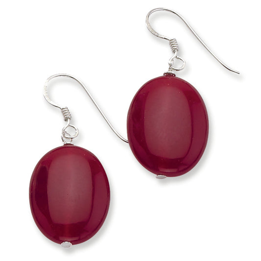 Sterling Silver Red Jade Dangle Earrings