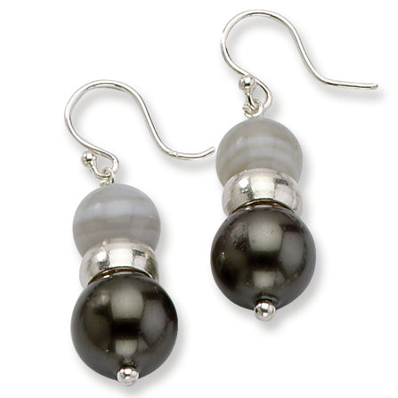 Sterling Silver Botswana Agate-Simulated Pearl Earrings