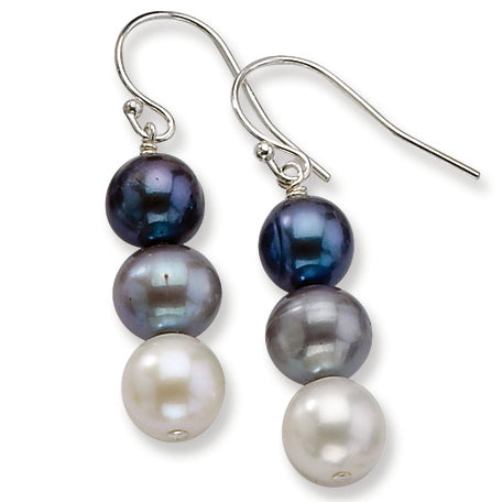 Sterling Silver Freshwater Cultured White-Platinum-Black Pearl Earrings