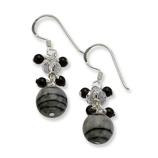 Sterling Silver Crystal-Onyx-Zebra Jasper Earrings