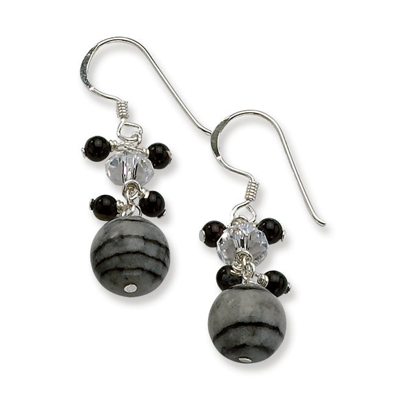 Sterling Silver Crystal-Onyx-Zebra Jasper Earrings