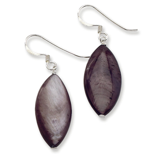 Sterling Silver Dark Grey Mother of Pearl Dangle Earrings