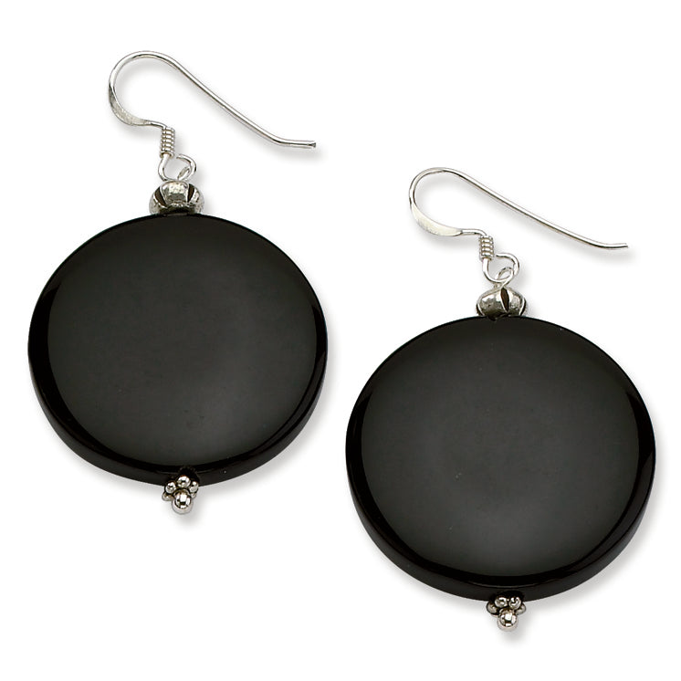 Sterling Silver Black Agate 30mm Disc Earrings