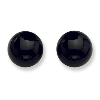 Sterling Silver 10-10.5mm Button Black Agate Post Earrings