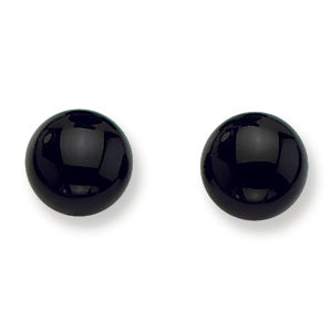 Sterling Silver 8-8.5mm Button Black Agate Post Earrings