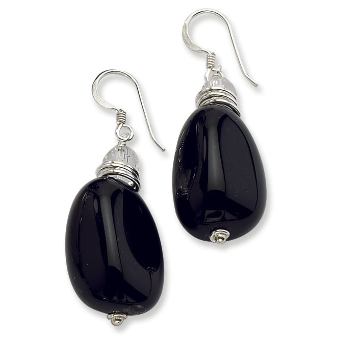 Sterling Silver Black Stone & Rock Quartz Earrings