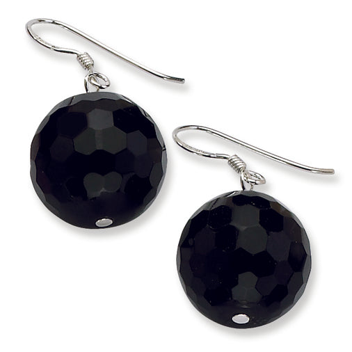 Sterling Silver 16.5mm Faceted Onyx Bead Earrings