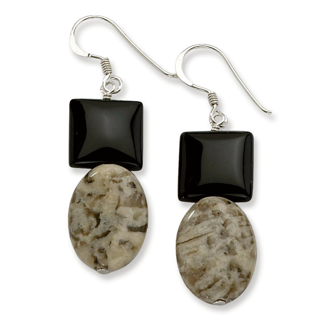 Sterling Silver Black Agate-Feldspar Earrings