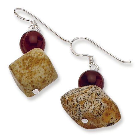 Sterling Silver Carnelian & Picture Jasper Dangle Earrings