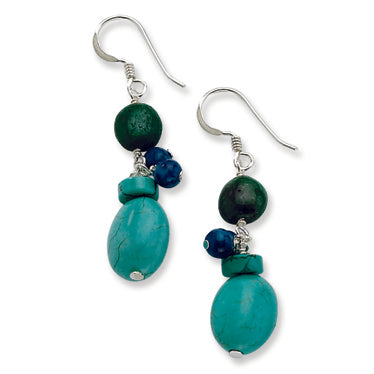 Sterling Silver Aventurine-Dyed Howlite-Turquoise Blue Jade Earrings