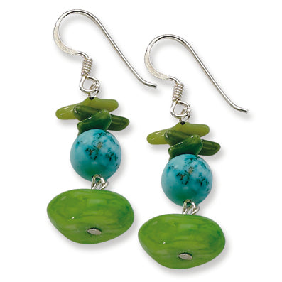 Sterling Silver Jade-Green Coral-Dyed Howlite Earrings