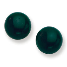 Sterling Silver 8-8.5mm Button Emerald Green Agate Post Earrings